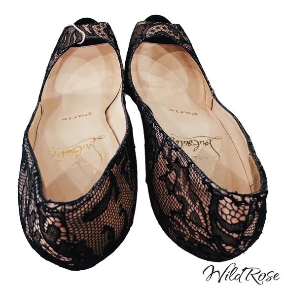 CHRISTIAN LOUBOUTIN Very Prive Nude Satin & Floral Lace Peep Toe Heels SZ 38 - Picture 10 of 17